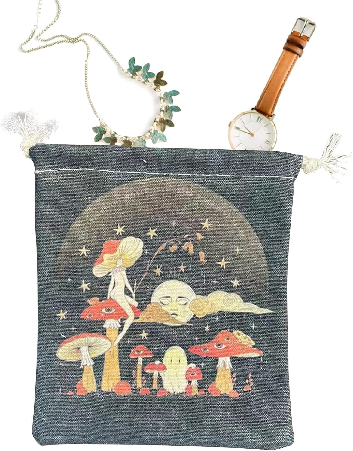 HUGFEGWE Tarot Card Storage Bag | Tarot Rune Bag Drawstring Pouch,Mushroom Goddess Tarot Card Holder for Tarot Lovers CJB91-32826