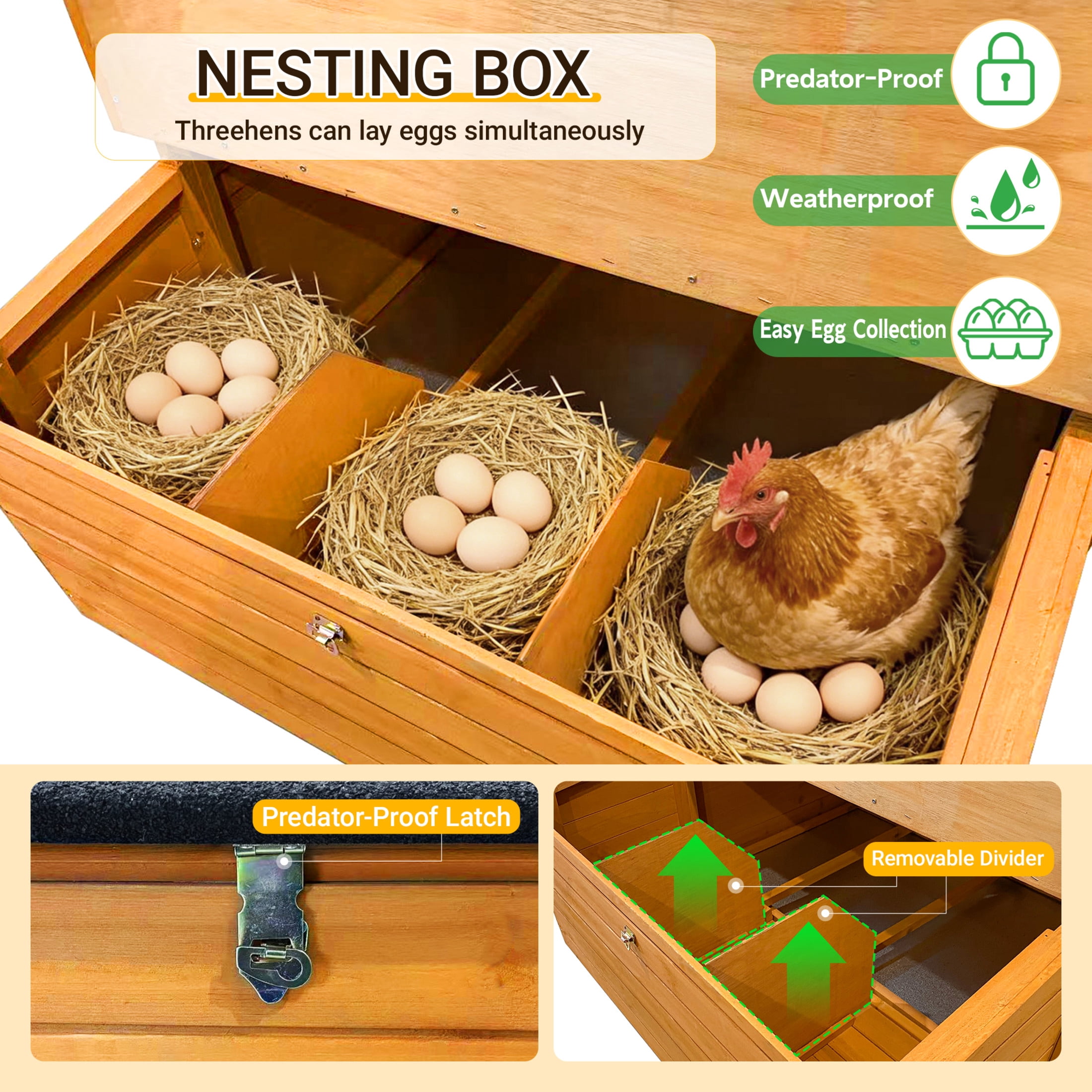 Noble House Wooden Chicken Coop for 6-8 Chickens with Nesting Boxes, Pull-Out Trays & Asphalt Roof