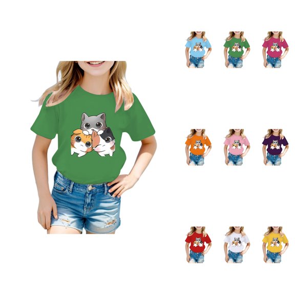 Summer Boys Girls Casual Loose Short Sleeve Tee Tops 3D Print Graphic Funny Colorful Shirts for Kids 6-16 Years