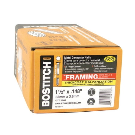 Bostitch StrapShot 1-1/2u0022 10 speed Straight Strip Nails 35 deg. Smooth Shank 1000 pk