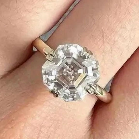 solitaire jewels 5CT Asscher Moissanite Double Prong Solitaire Engagement Ring For Women, 14K Yellow Gold