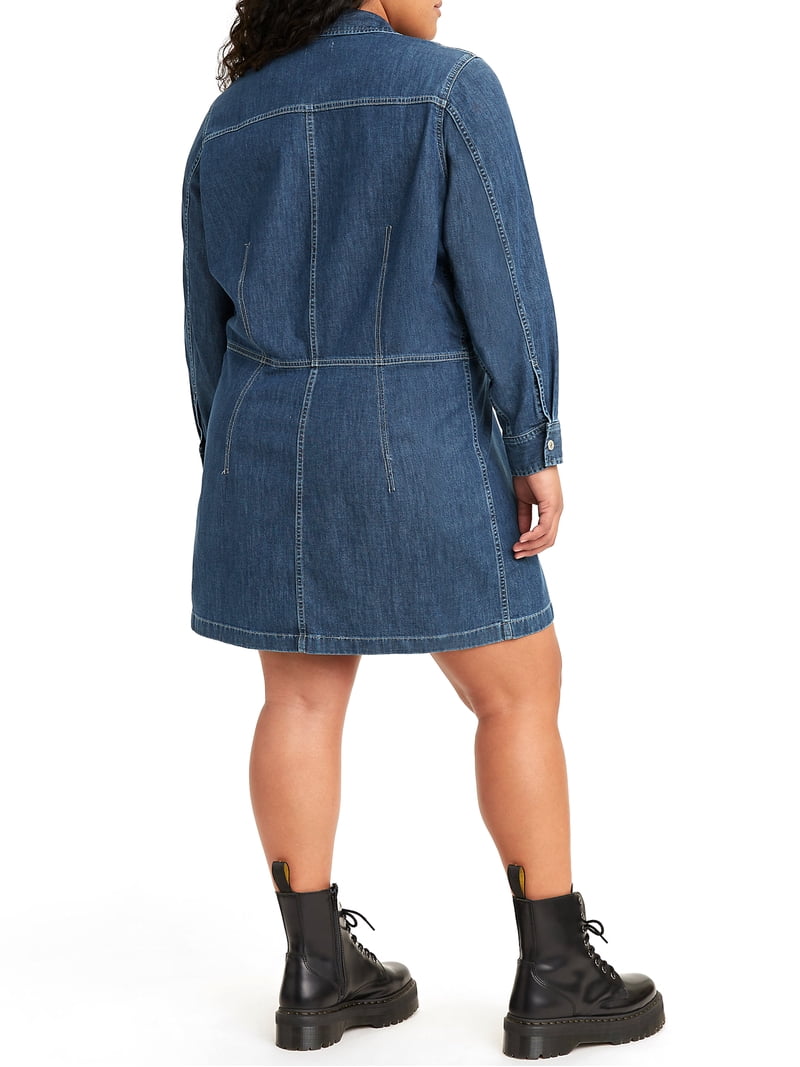 ellie denim dress New Levis Ellie Denim Dress Snap Buttons Womens Large Blue Western Cotton