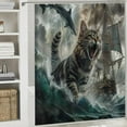 thumbnail image 6 of Orinice Funny Cat Shower Curtain Cool Animal Cat Vintage Nautical Sailboat Gray Ocean Waves Fantasy Creative Fabric Bathroom Decor Fabric Curtain with Hooks 36x72, 6 of 7