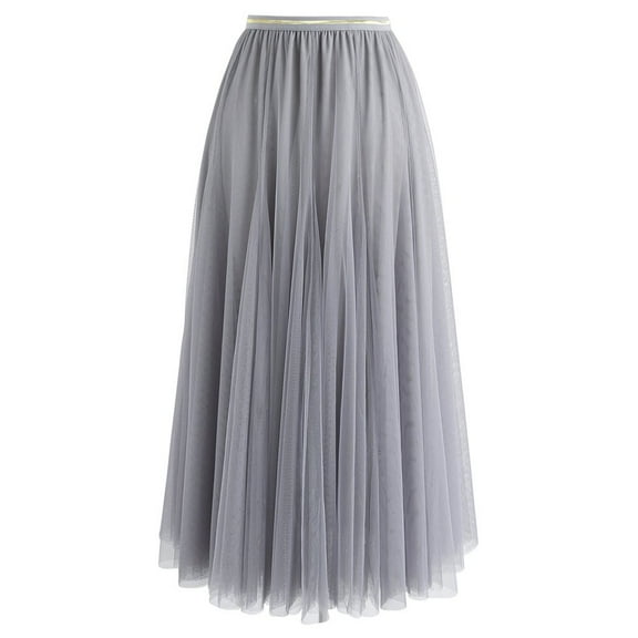 CHICWISH Women's Grey Layered Mesh Ballet Prom Party Tulle Tutu A-Line Maxi Skirt
