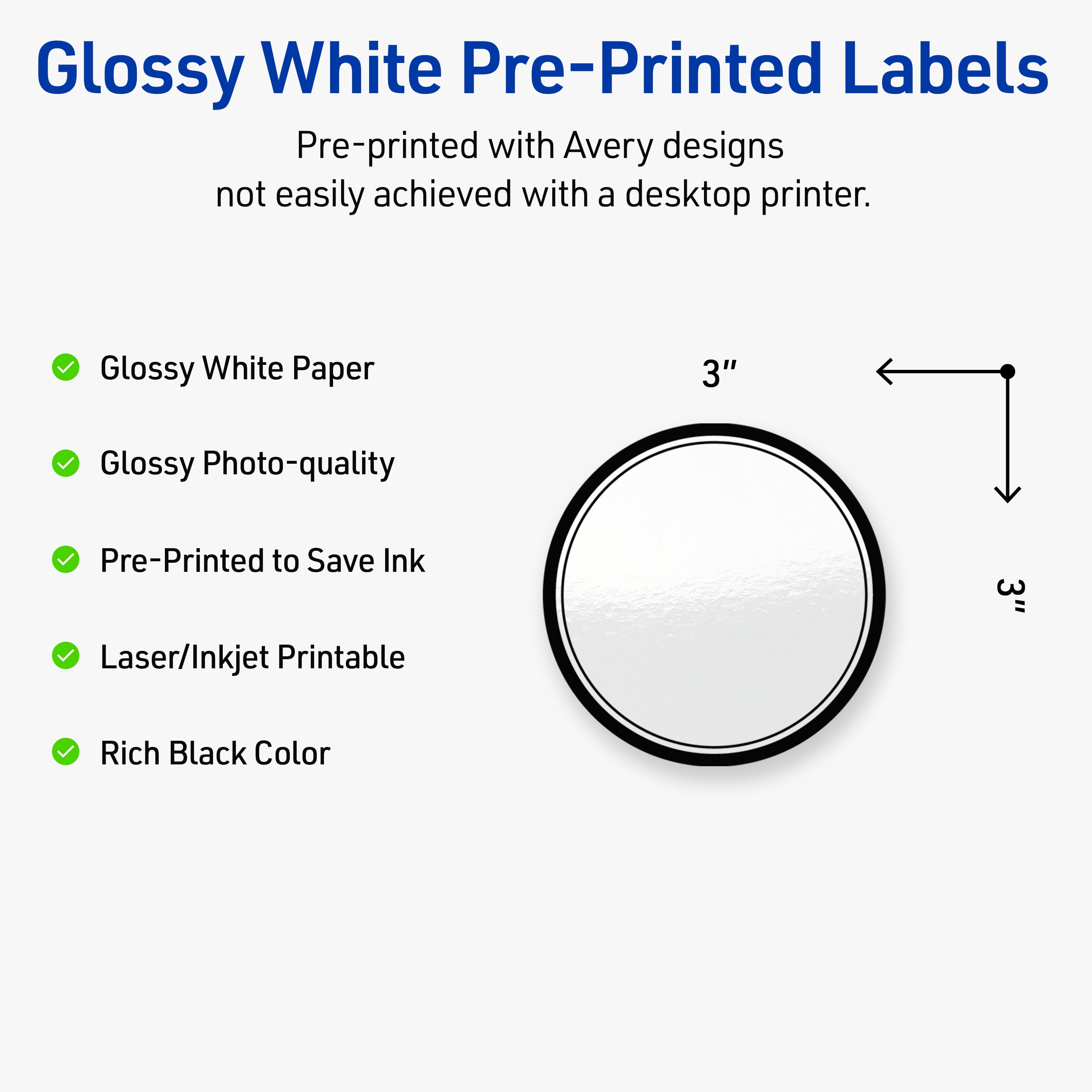 Avery 3" Diameter Labels, Double Black Border, 60 ct, Glossy, Double Black Border