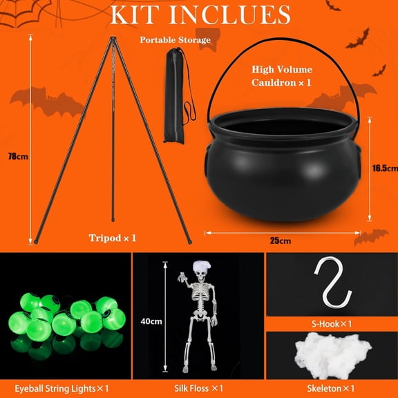 WEGFTDUOP Halloween Decoration Tripod Witch Pot Lamp Decorative Strip With Skeleton ManHalloween Indoor Outdoor Decoration