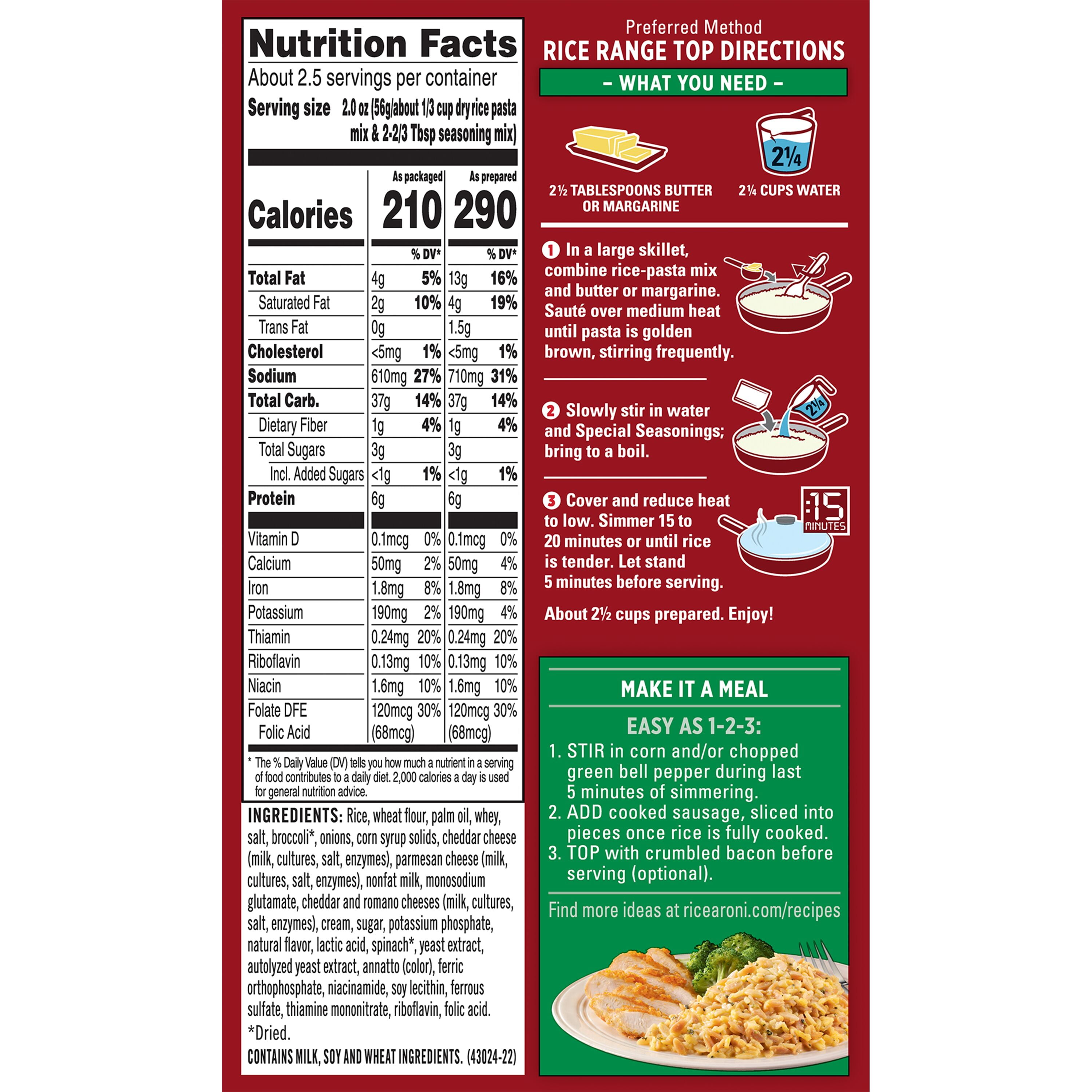 Rice-A-Roni Cheddar Broccoli Flavor Rice, 6.5 oz Cardboard Box, Packaged Meal, Dry Uncooked Rice