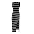 thumbnail image 5 of Baqcunre Maxi Dresses for Women 2024 Women's Summer Bodycon Sundresses Casual Midi Sleeveless Hollow Out Knit Side Slit Striped Long Tank Dress Dresses for Women 2024 Summer Dresses for Women 2024, 5 of 9