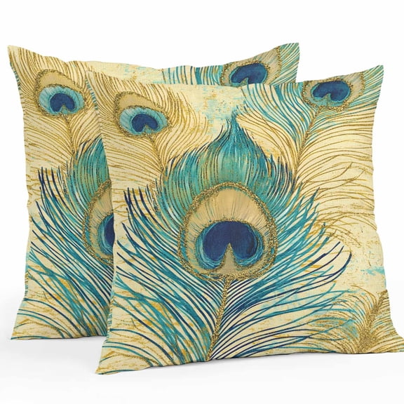 Vintage Watercolor Peacock Feathers Outdoor Pillow Covers Pack of 2 Purple Blue Painting Waterproof Throw Pillow Covers Decorative Cushion Cases for Patio Garden Tent Balcony Couch 24x24 inch