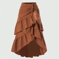thumbnail image 4 of Women Drawstring Ruched Midi Skirt, High Low Asymmetrical Tiered Ruffle Wrap Skirt, High Waist Flowy Irregular Hem A Line Skirt Coffee L(L), 4 of 5
