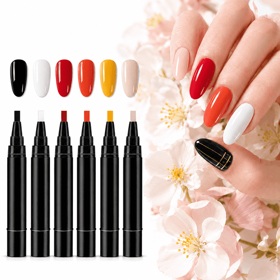 3-in-1 Gel Nail Pen Set, Gel Pen Nail Polish, Color Nail Pen with Easy Application,6 Colors per Set Colorful Gel Pens for Women, A03