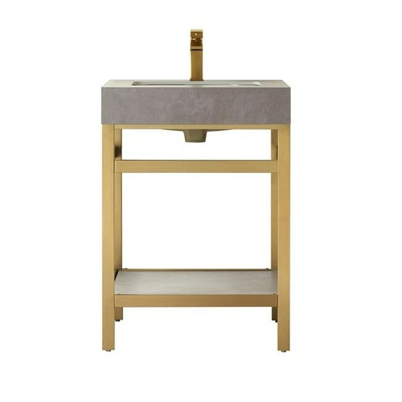 Vinnova  24 in. Funes Single Sink Bathroom Vanity, Brushed Gold Metal Support with Grey Sintered Stone Top