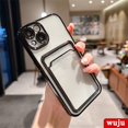thumbnail image 1 of WUJU Plating Transparente Titular De La Tarjeta Cartera Funda Para Teléfono Compatible Para iPhone 11 12 13 14 Pro Max Silicona Suave Chapado Trasera Gao Jiahui unisex, 1 of 2