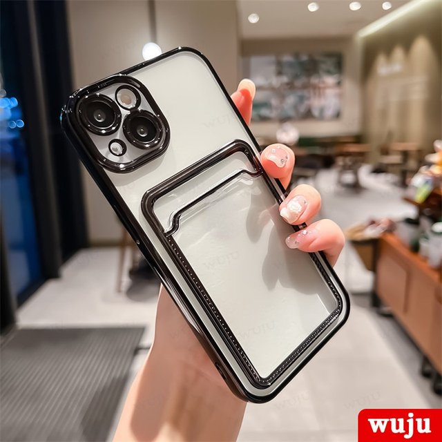 WUJU Plating Transparente Titular De La Tarjeta Cartera Funda Para Teléfono Compatible Para iPhone 11 12 13 14 Pro Max Silicona Suave Chapado Trasera Gao Jiahui unisex