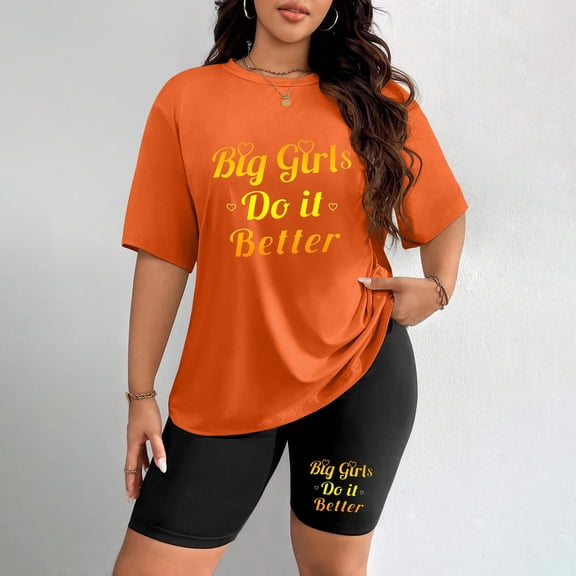 Women's Plus Size Short Sleeve Set Big Girls Do It Better Print Matching T-Shirt and Shorts