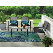 Mainstays Kingston Ridge 4-Piece Outdoor Patio Furniture with Grey Sling Conversation Set, Black Metal