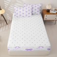 thumbnail image 4 of Homewish Dreamy Purple Ribbon Zipper Full Size Comforter Sets with Fitted Sheet and 2 Pillowcases for Kids, Princess Bow Zipper Bedding Set, Reversible, 4pcs, 4 of 6