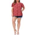 thumbnail image 2 of Agnes Orinda Women's Plus Size St. Patrick's Day Floral Tops Ruffle V Neck Double Short Sleeve Summer Casual Blouse 4X Red, 2 of 6