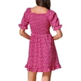 thumbnail image 3 of Vestido Floral con Mangas Abullonadas, Espalda Fruncida y Escote Corazón para Mujer XL Rosa Fucsia, 3 of 6