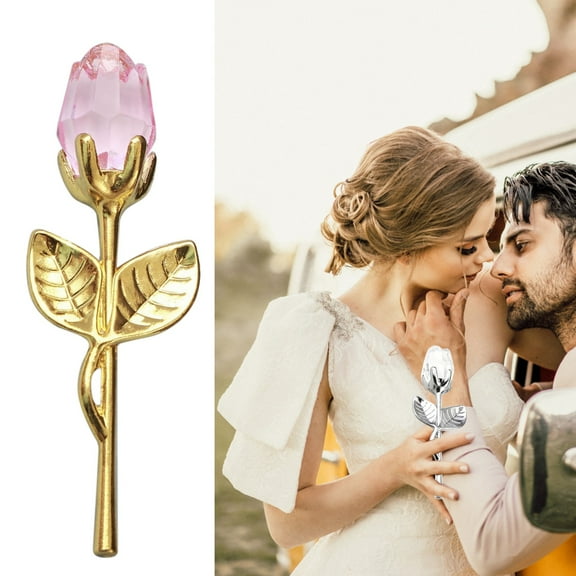 Desk Accessories Promotion Sale! Nomeni Shining Metal Crystal Red Rose Glass Rose Flower for Wedding Gift Valentine's Day Present, Home Decor Clearance Sale Pink