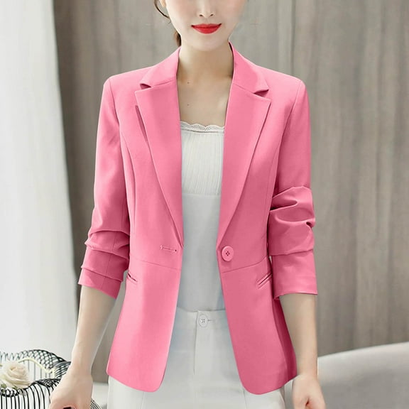 Womens Blazer Long Sleeve Button Down Collar Cardigans Loose Fit Office Wear Casual Open Front Jacket Tops for Women Suit Blazer