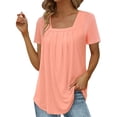 thumbnail image 1 of Gibobby Playera de Manga Corta con Cuello Redondo Camiseta sin mangas verano para mujer, ajuste holgado, plisado, cuello cuadrado, sin mangas, dobladillo curvo fluid(Rosa,XL), 1 of 5
