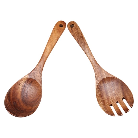 RENACLIPY Wood Salad Serving Spoons Set with Comfortable Grip, Kitchen Utensils for Tossing and Serving, Brown, 1 Set