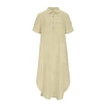 thumbnail image 5 of Nfurl Cotton Linen Dresses for Women Summer Short Sleeve Button Down Shirt Dress with Pockets Casual Vacation Beach Midi Length Sundress Beige L, 5 of 8