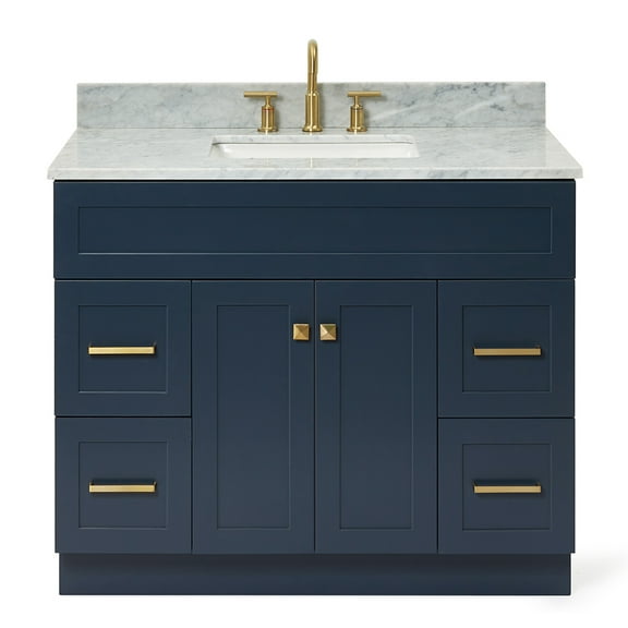 Ariel Hamlet 43 In. Rectangle Sink Vanity With 0.75 In. Carrara White Countertop In Midnight Blue