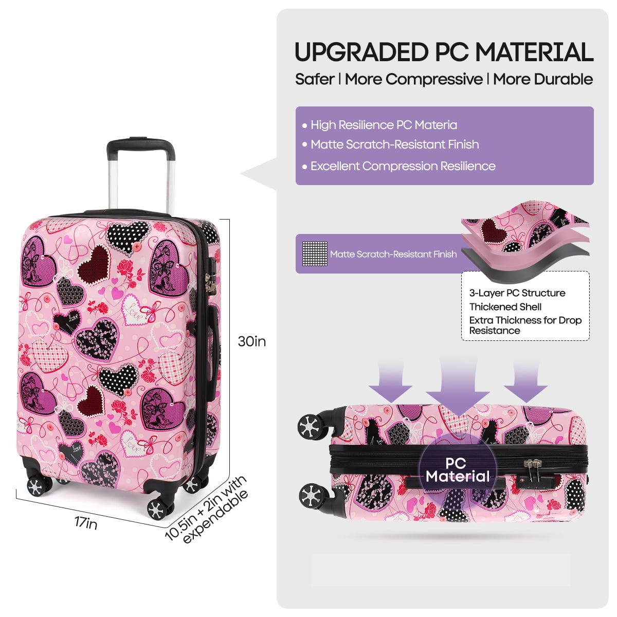 28 Inch Large Checked Luggage Expandable Suitcase with Spinner Wheels & TSA Lock Lightweight Durable PC Hardshell Rolling Suitcase,0028#11