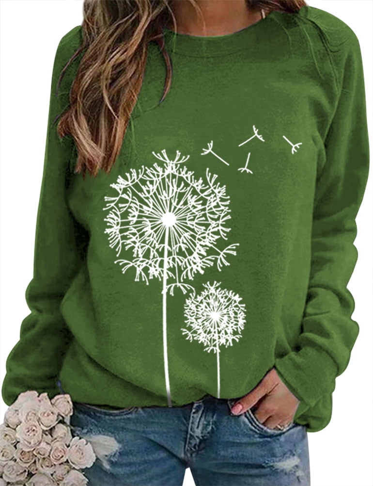 ZXZY Pull à Manches Longues Col Rond Imprimé Graphique Pissenlit Femme