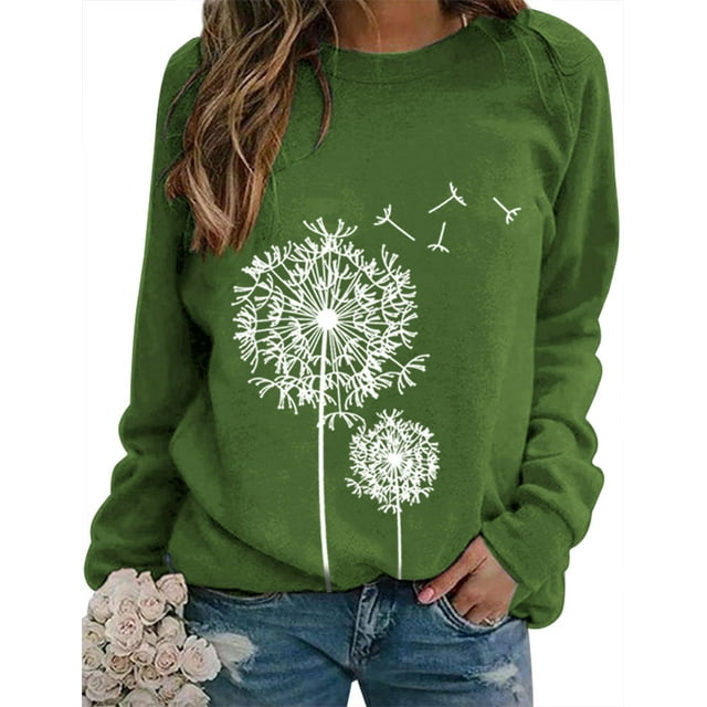 ZXZY Pull à Manches Longues Col Rond Imprimé Graphique Pissenlit Femme