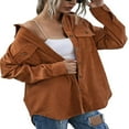 thumbnail image 1 of Womens Corduroy Autumn Shirt Jacket Lapel Button-down Long Sleeve Solid Color Shacket Jacket, 1 of 5