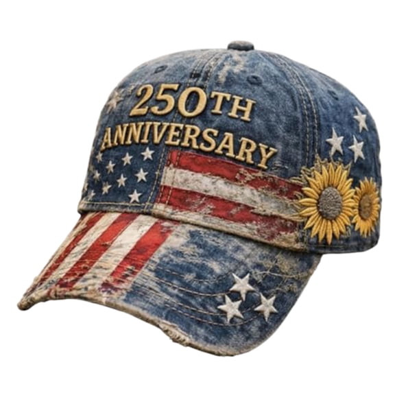 250 Anniversary USA Hat 250Th Birthday 1776-2026 Embroidered Distressed Denim Cap Adjustable Baseball Cap for Women Men #06 Blue, 56cm