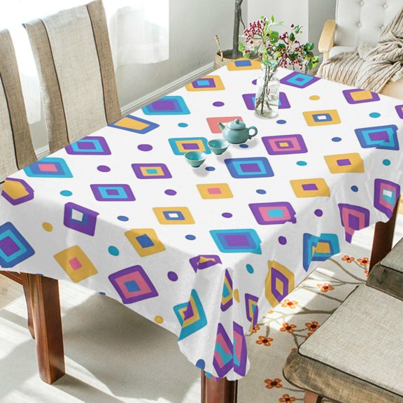 Yayeee Tablecloths 54" x 54" Rectangle Wrinkle Resistant Party Table Cover, Purple Retro Shapes