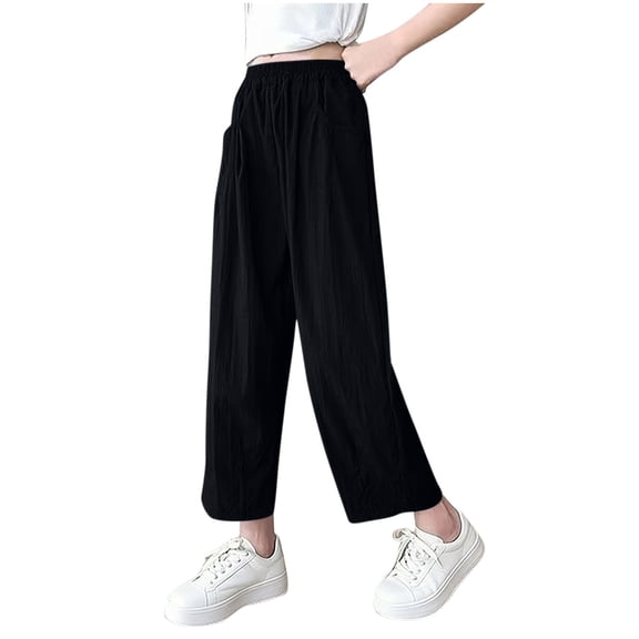 HAPIMO Girls Kids Drapey Wide Leg Pants Elastic Waist Elegant Trousers for Dressy Occasions Black 5 Years