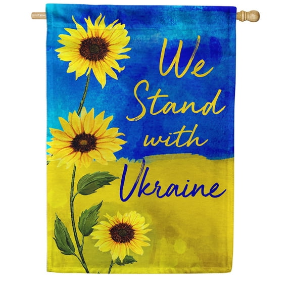 America Forever We Stand with Ukraine House Flag 28x40 inch Sunflowers Double Sided Outdoor Yard Decorative Support Ukraine Blue Yellow National Flag