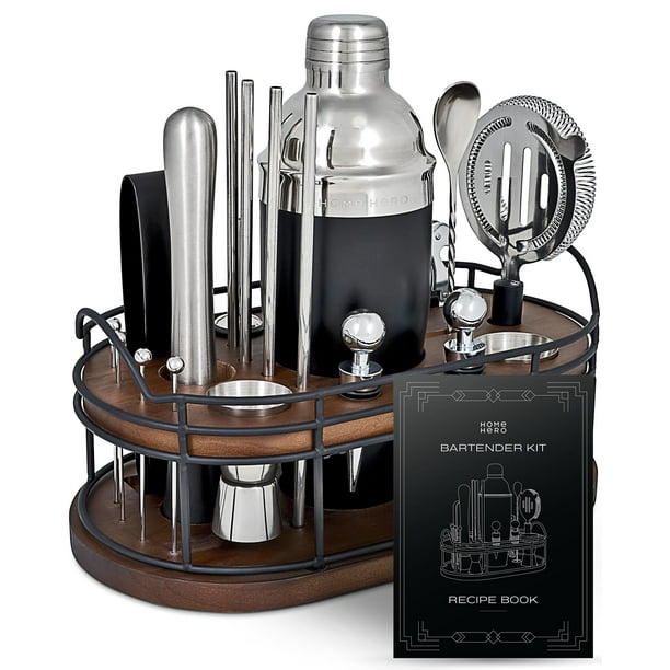Kit de bartender Home Hero Elegant de 22 piezas con soporte de madera