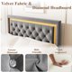 thumbnail image 3 of Cama Flotante Full con Luces LED Inteligentes: Cabecero de Diamante Tapizado, Plataforma Sólida Silenciosa (Sin Somier) - Marco Moderno con Listones de Madera Maciza, 3 of 8