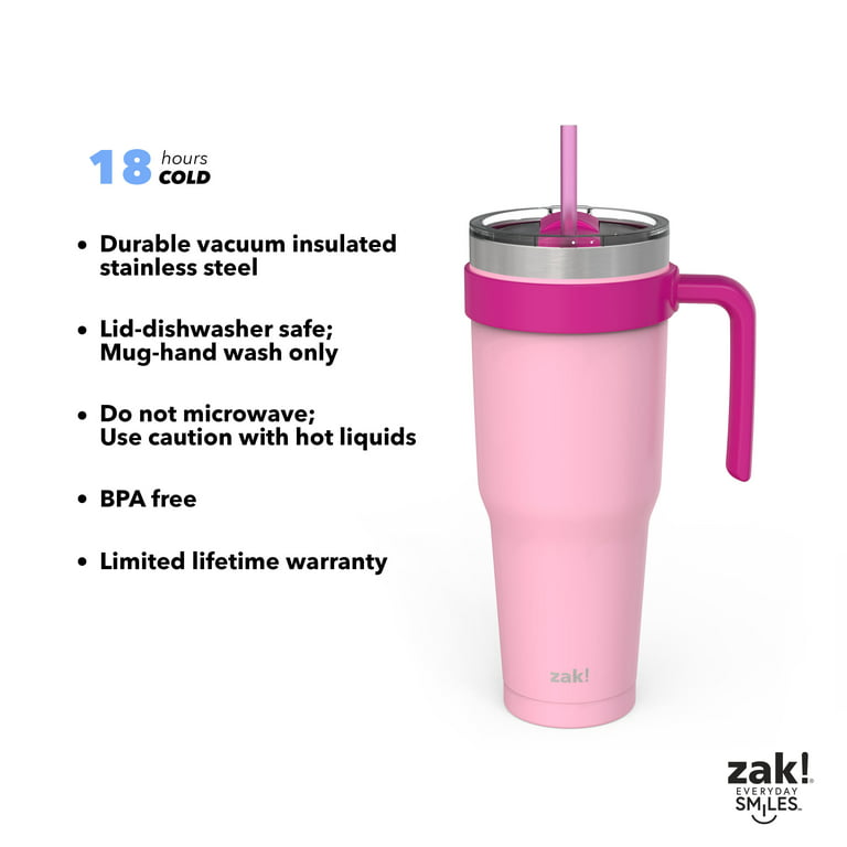 Zak Designs 30oz Stainless Steel Insulated Travel Tumbler with 2-in-1 Lid  for Hot & Cold - Coral Blus