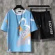 thumbnail image 3 of Conjunto de pantalones cortos para correr para hombre, estampado de alfabeto, jogging, ajuste regular, camiseta para hombre, conjuntos cortos, moda esencial para hombre 2024 XL, 3 of 5