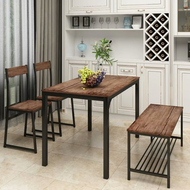 Piscis Dining Room Sets For 4 Rustic Farmhouse Table With Bench And Chairs Wood Metal Set Home Brown Com Rustic Farmhouse Dining Table, Small Farmhouse Dining Room Sets