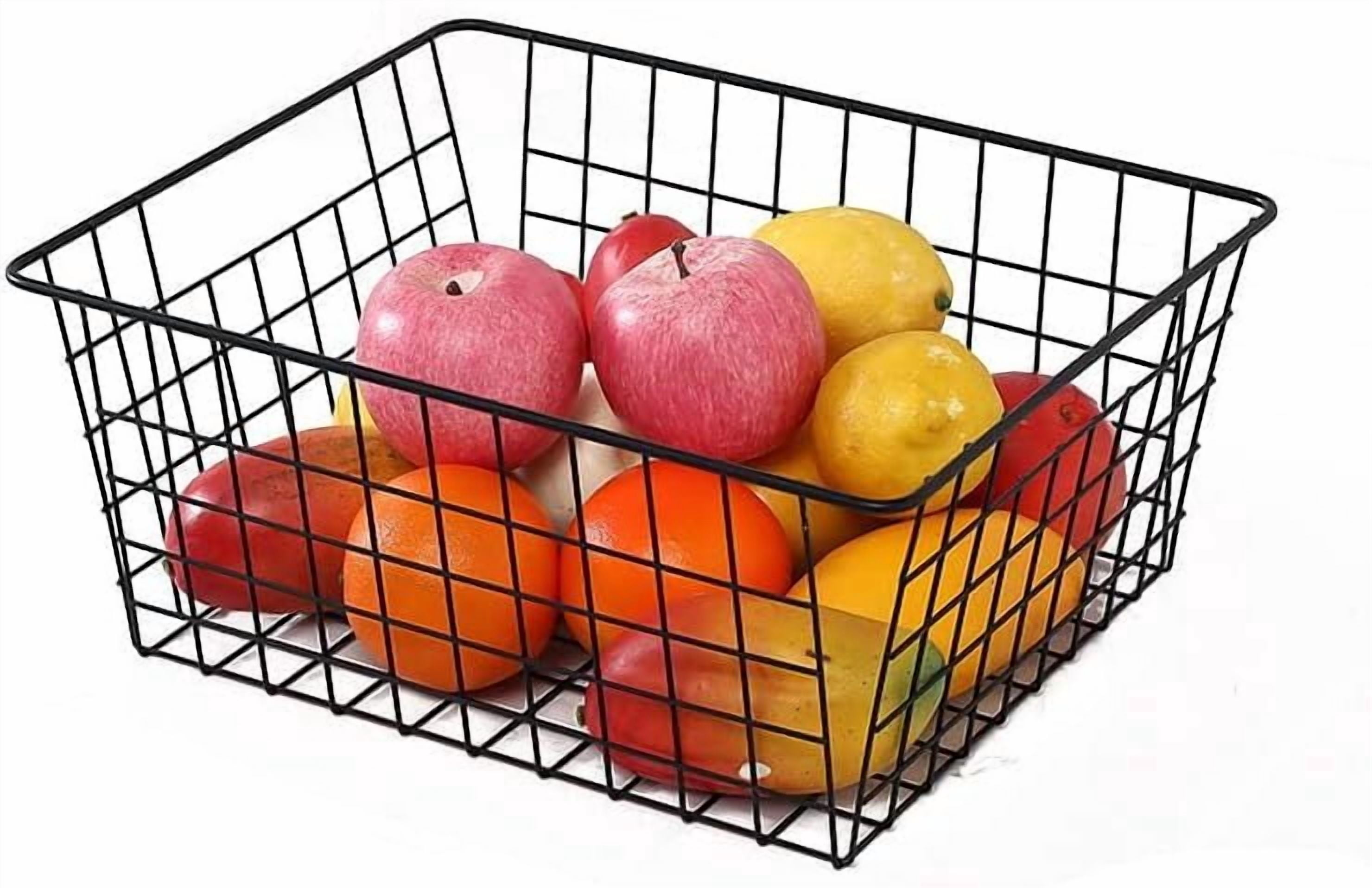 LQQBOX Black Wire Storage Baskets, Metal Household Storage Organizer for Kitchen，Pantry, Shelf, Freezer, Bathroom，Black 2 Pack