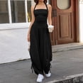 thumbnail image 6 of Womens Casual Jumpsuits Summer Halter Straps Sleeveless Overalls Ruched Barrel Wide Leg Side-Cinch Long Pant Rompers Spring Summer & Autumn Trendy Vacation Womens Suits Black L, 6 of 8