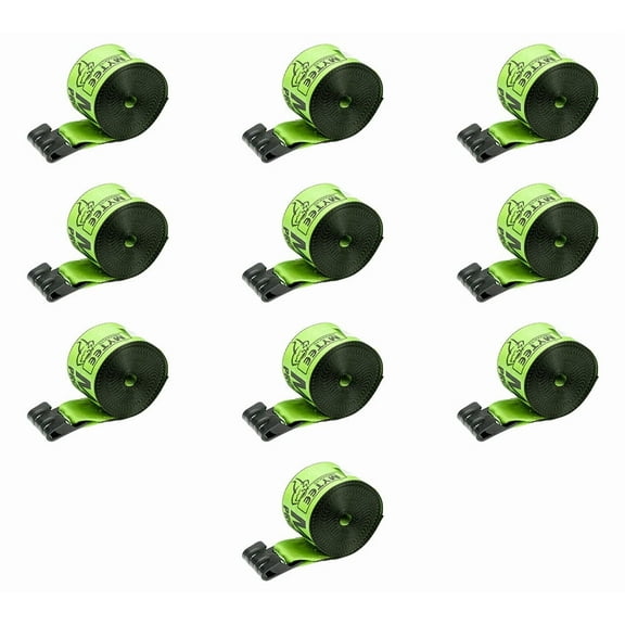 10 Pack Winch Straps 4" x 30' Hi-Vis Safety Green Heavy Duty Tie Down with Flat Hooks WLL# 5400 lbs | 4 Inch Cargo Control for Flatbed Truck Utility Trailer
