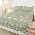 thumbnail image 3 of Manfei Vintage Boho bohemian Queen Sheet Sets,Triangle Circle Striped Flat Sheet,Green White Queen Fitted Sheet For Adult,Breathable Home Decor,4 Pieces, 3 of 7