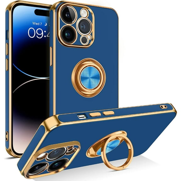 iPhone 14 Pro Case, iPhone 14 Pro Phone Case, Slim Fit 360° Ring Holder Shockproof Kickstand Magnetic Car Mount Supported Protective Women Girls Men Boys Cover for iPhone 14 Pro 6.1", Blue
