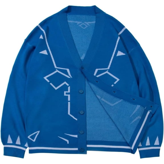 Blue Knitted Cardigan Sweater Jacket Link Inspired Unisex Outerwear for Women and Men