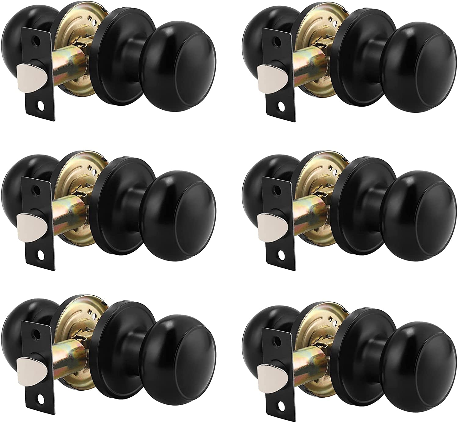Knobelite (6 Pack) Round Passage Door Knob (NonLocking Knobs), Keyless
