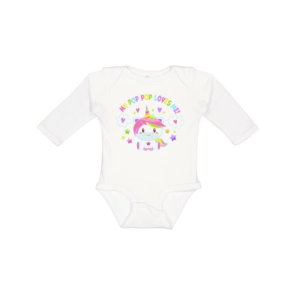 Inktastic My Pop Pop Loves Me with Cute Rainbow Unicorn Boys or Girls Long Sleeve Baby Bodysuit